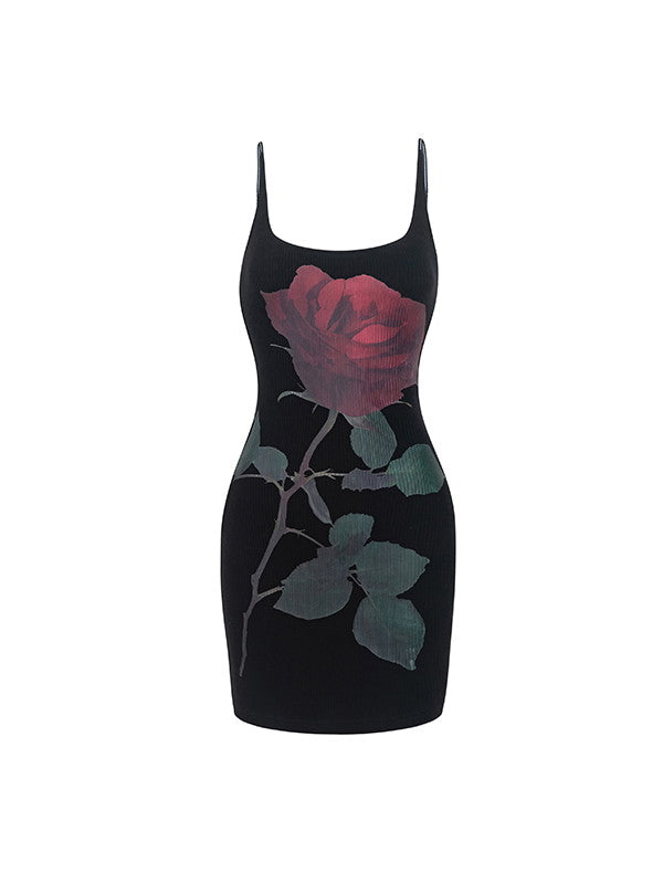 Tight Slim-Fit Body-Conscious Camisole Flower Short One-Pieec