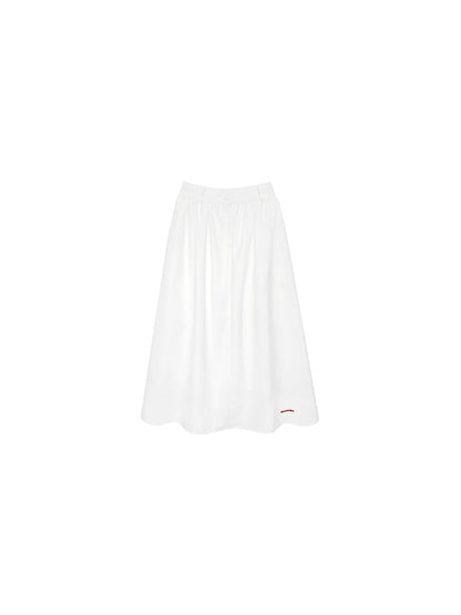 Embroidery Elastic-Waist Flare Simple Long-Skirt