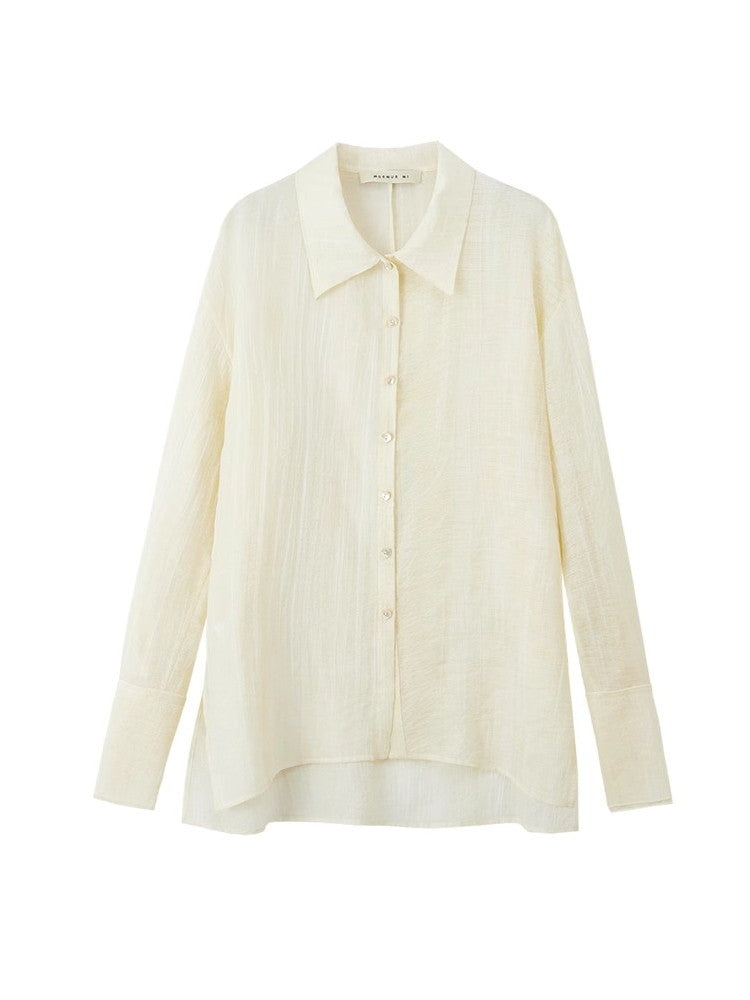 Side Button Natural Sheer Overpresse-Shirt