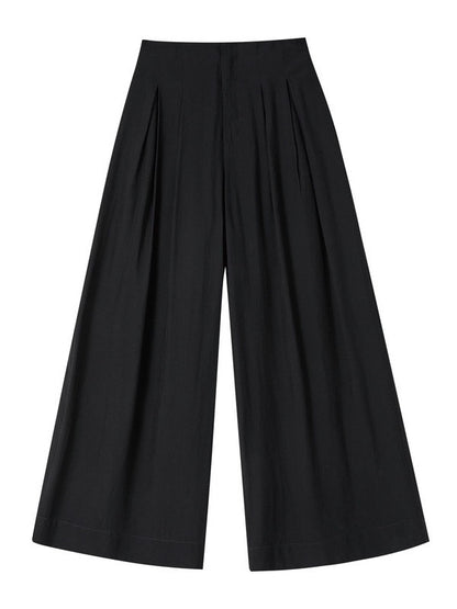 Wide-Leg Handsome Plain Straight Satin Sheer Elegant Pants