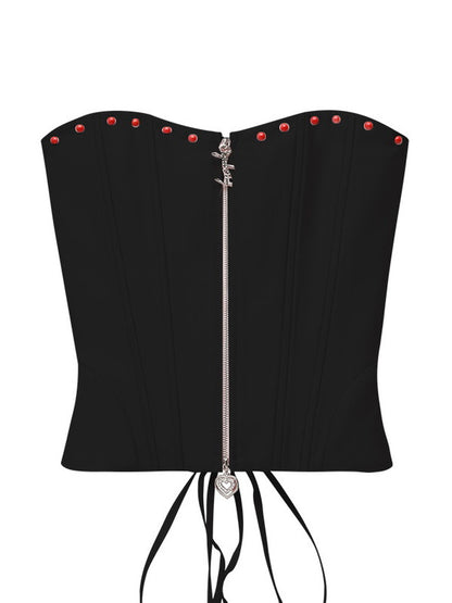 Lace-Up Slim Zip Bustier Bare-Top