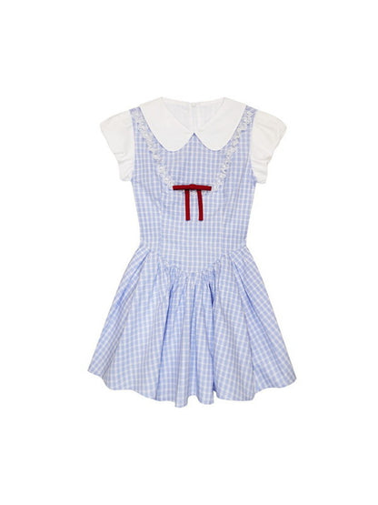 Checked Girly Lace Frill Retro Flare Dress