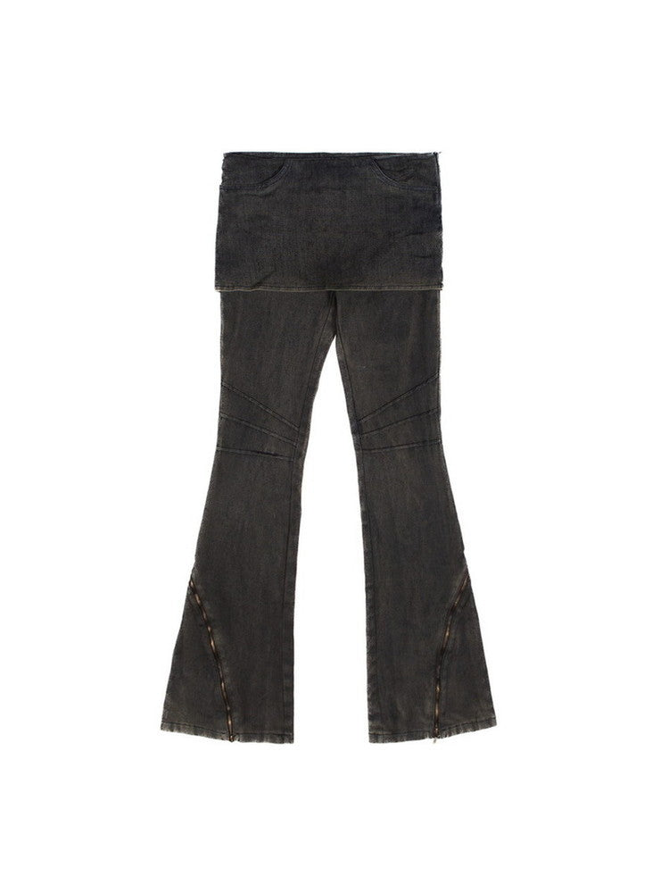 Zip Nichi Punk Denim Flare-Pants