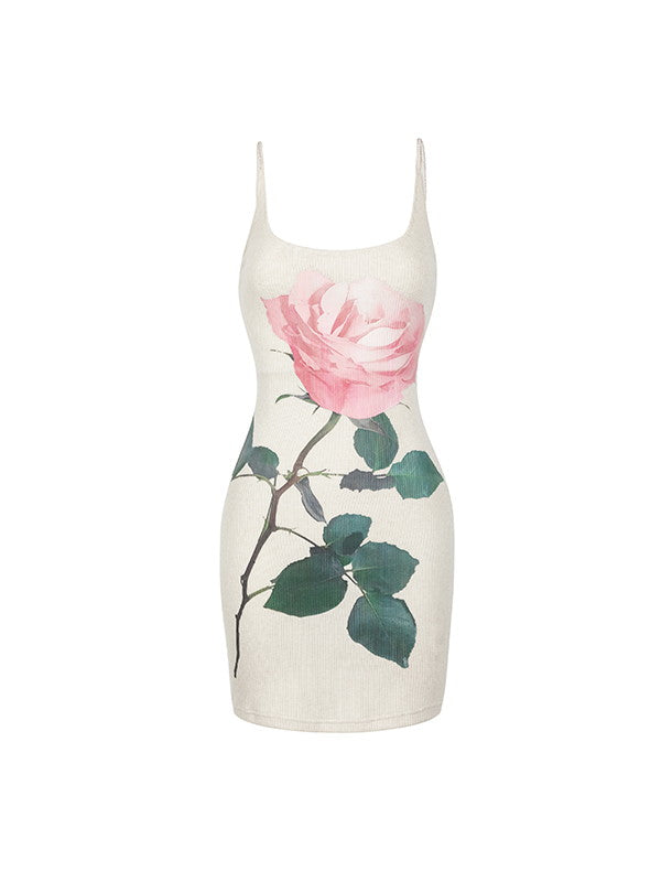 Tight Slim-Fit Body-Conscious Camisole Flower Short One-Pieec