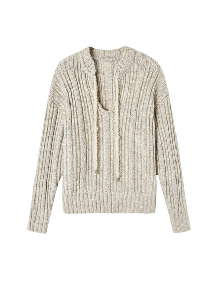 Stripe Loose Retro Oversize Casual V-Neck Knit