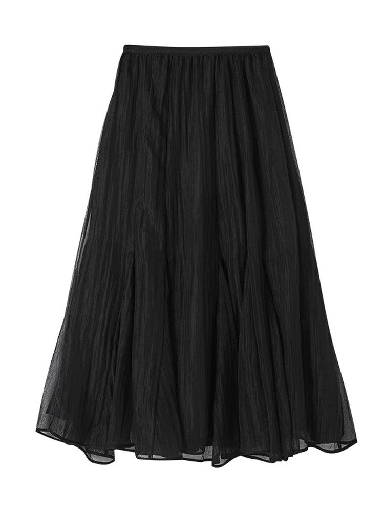 Ciffon Tiered Volume Simple Flare Long-Skirt