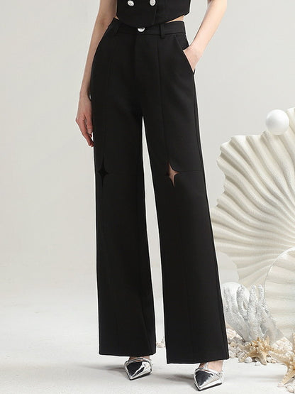 Set-Up Chic Monotone Asymmetry Coll Suit Short-Tops&amp;Wide-Pants