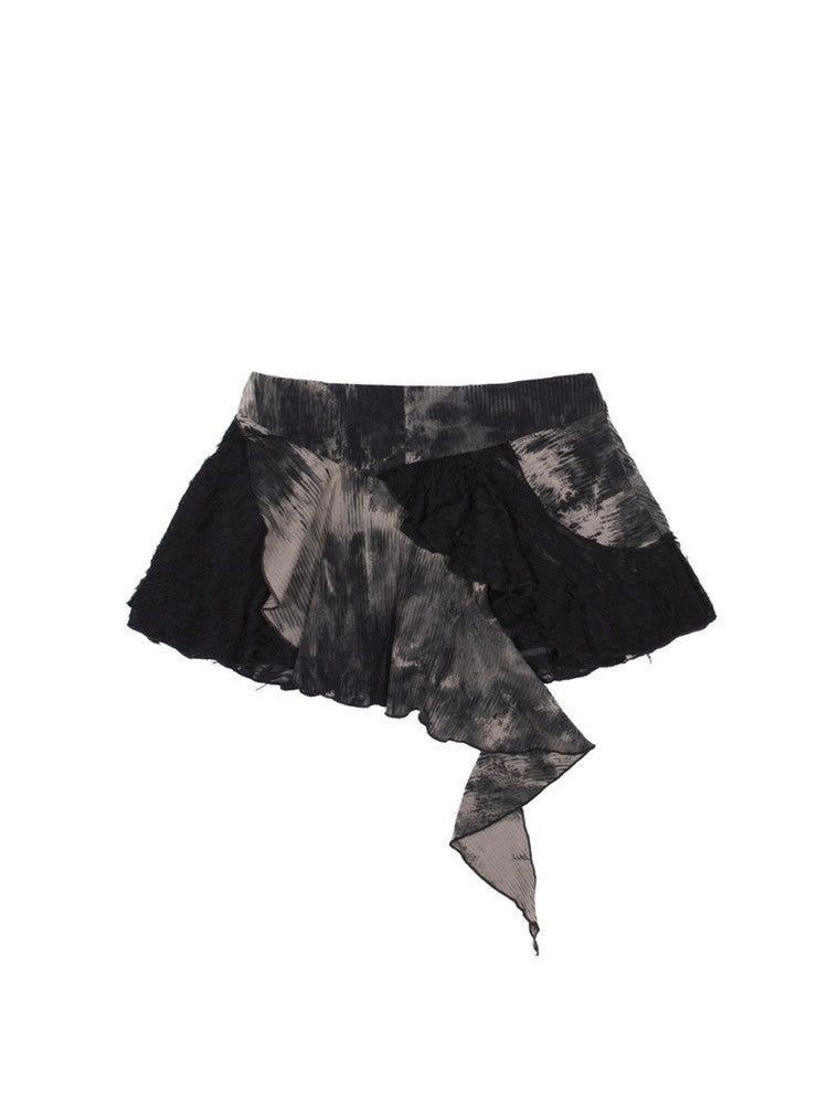 Asymmetry Tie-Dye Damage Frill Mini-Skirt