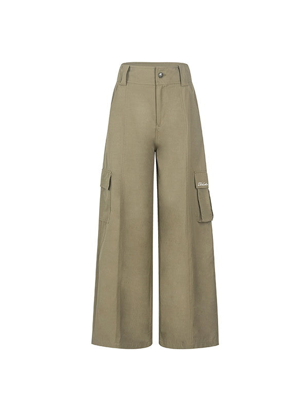 Casual Wide-Leg Side-Pocket Straight Plain Wide-Pants