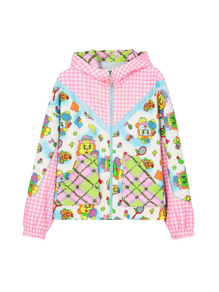 Flower Checked Hoodie Jumper Fancy Parka