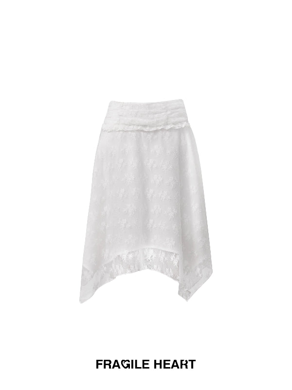 Set-Up Off-Shoudler Lace Feminine Flower Feminine Tops＆Skirt