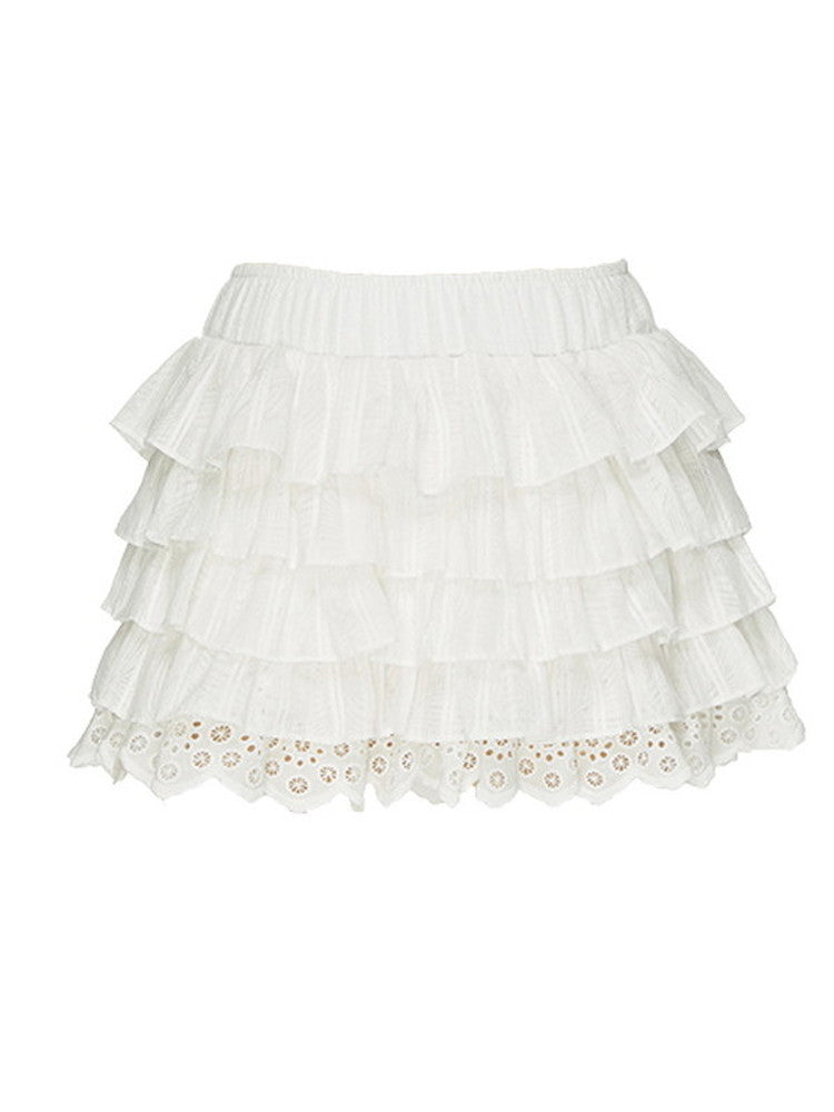 Chic Frill Lace Tiered Classic Blosue＆Mini-Skirt