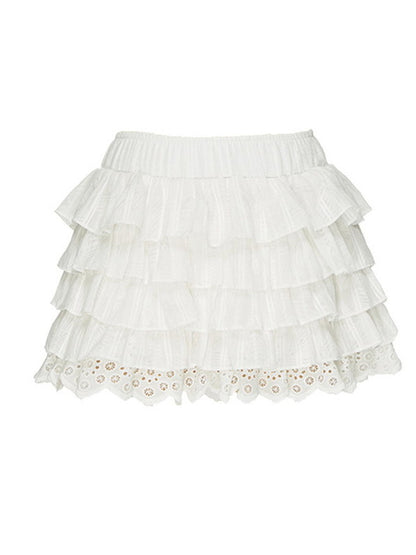 Chic Frill Lace Tiered Classic Blosue＆Mini-Skirt