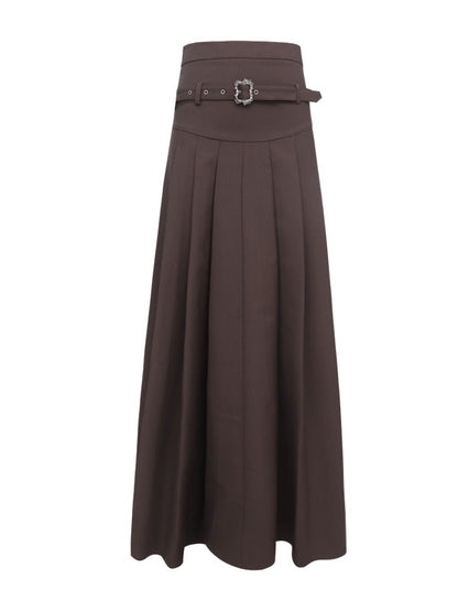 Flare A-Line Plain High-Waist Long-Skirt