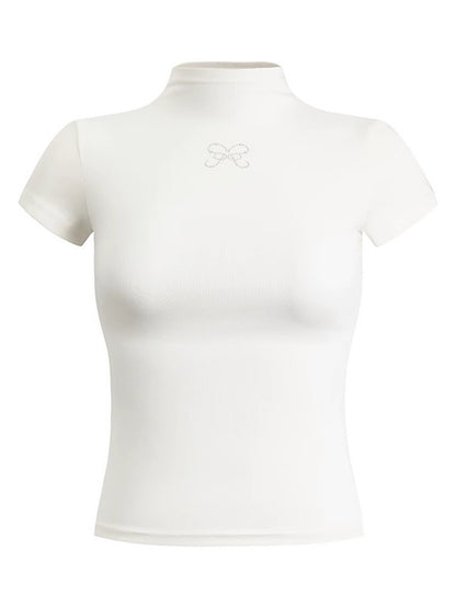 Dot Plain Thin Bottle-Neck Tight Tops