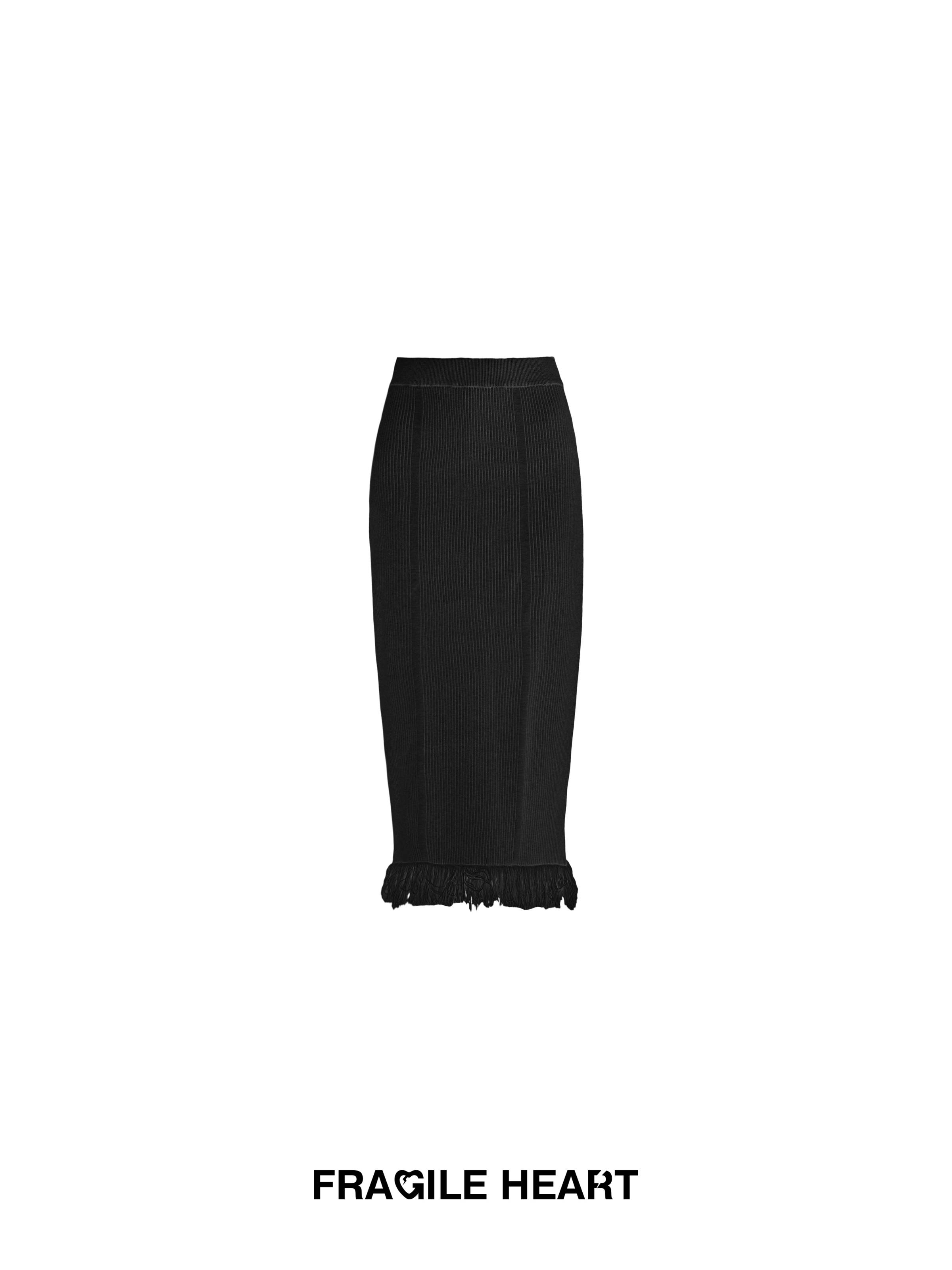 Rib-Knit Long  Tassel Plain Simple Retro Knit-Skirt