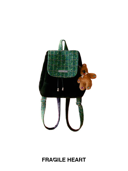 Flap Tweed Compact Girly Retro Backpack