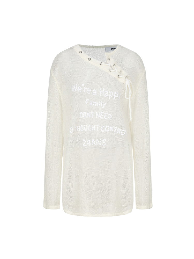 Mesh See-Through Asymmetry Lace-Up Oversize Tops