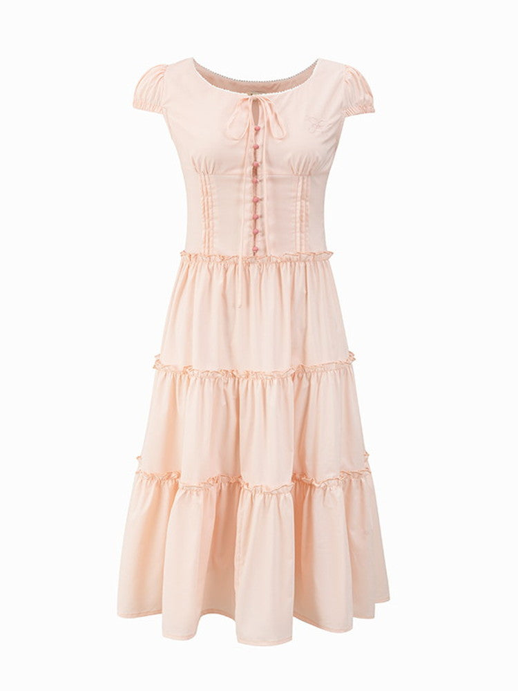 Tiered Ribbon Frill Giryl Long Dress