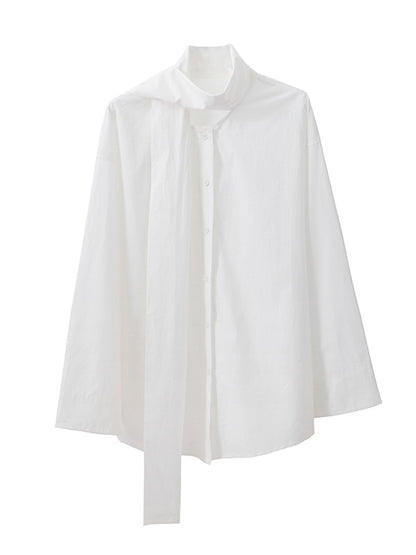 Long-Tie-Bluse Plain Oovresize Nichi Shirt