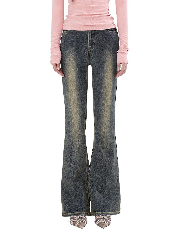 Denim Washed Casual Bell-Bottom Simple Flare-Pants