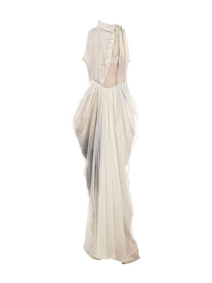 Tie-Dye Drape American-Sleeve Fluffily Retro Long Dress