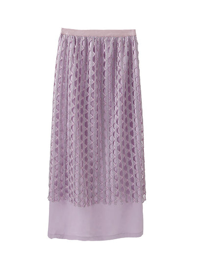 Sparkly Mesh Knit Unique Nichi Plain Satin Long-Skirt