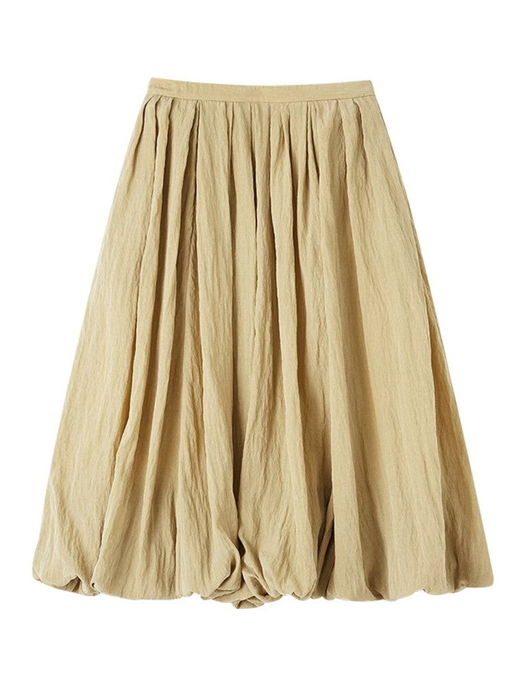 Crumply Wrinkled Balloon Natural Long-Skirt