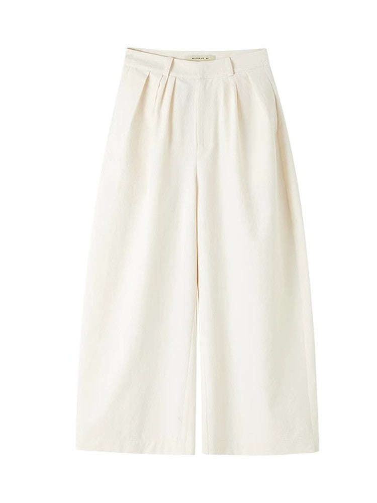 Simple Side-Leg Plain High-Waist Pants