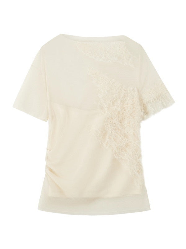 Asymmetry Sheer Mesh Nichi Lace Elegamt Chic Tops