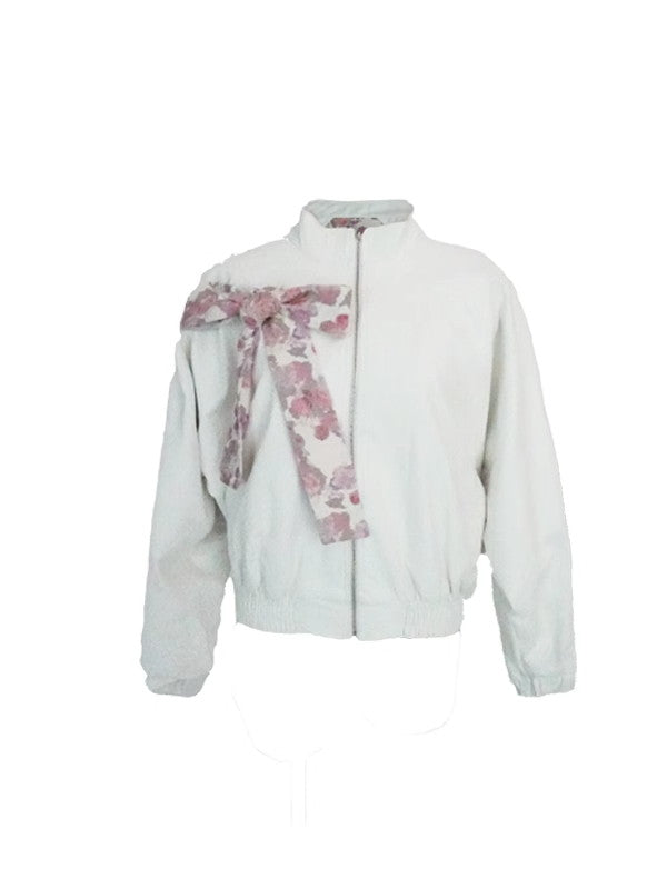 Reversible Flower Ribbon Leather Retro Feminine Jacket＆Mini-Skirt