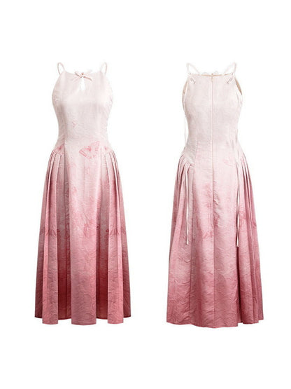 Gradation Back-Open Summer Flare Long Butterfly Dress