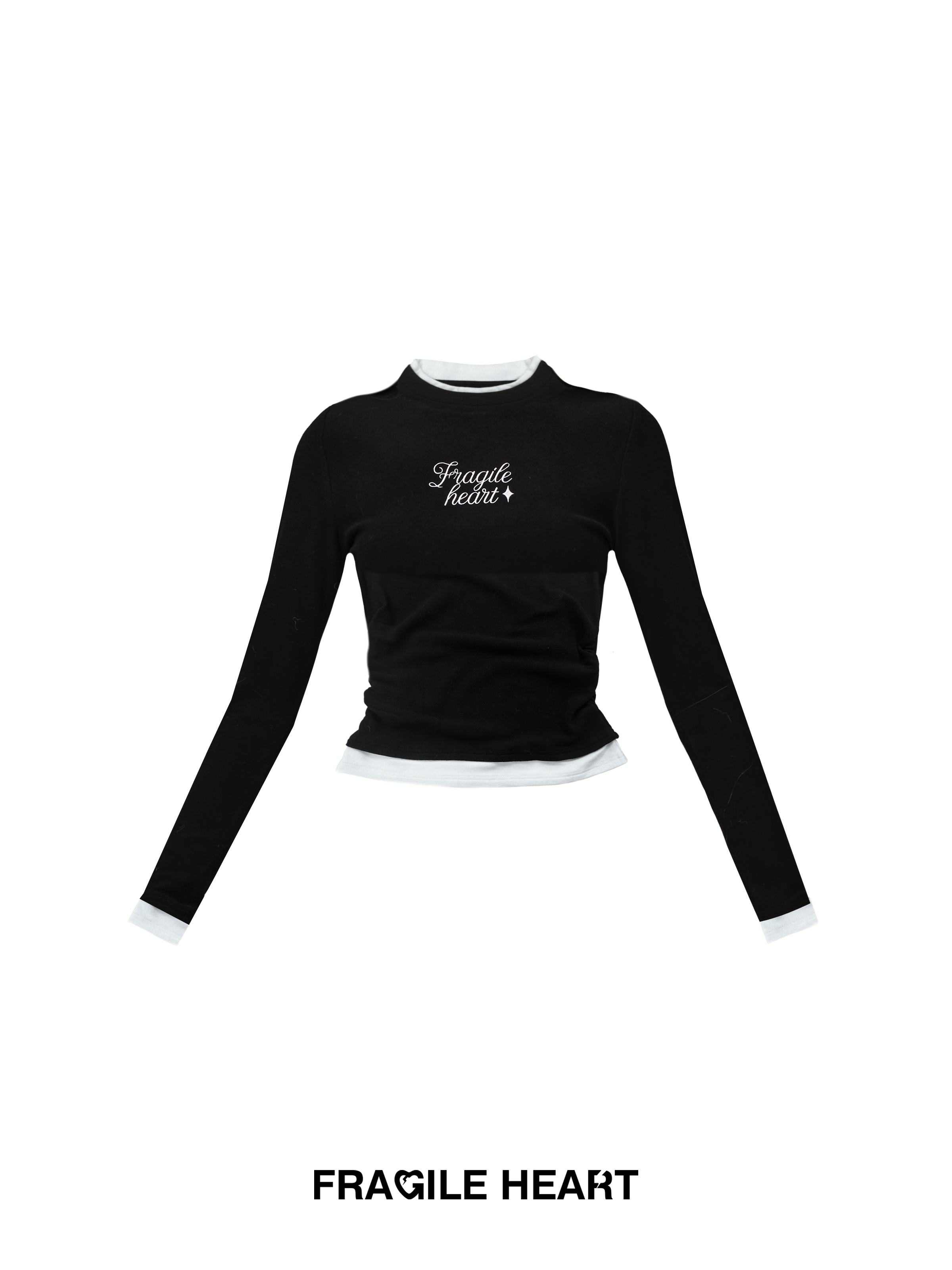 Fake-Layered Crew-Neck Embroidery Chic Warm Cutsew