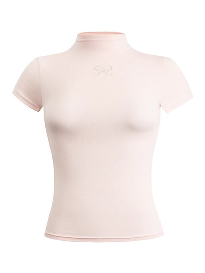 Dot Plain Thin Bottle-Neck Tight Tops