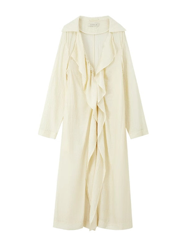 Retro Sheer Oversize Ruffle Wrinkled Long-Cardigan