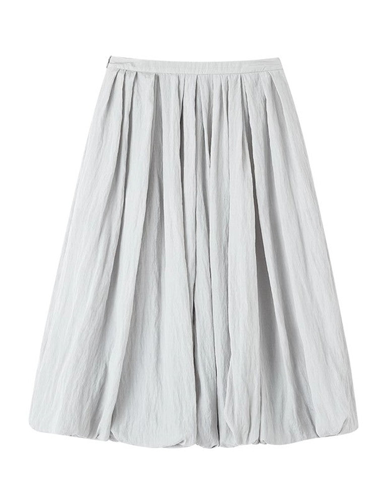 Crumply Wrinkled Balloon Natural Long-Skirt