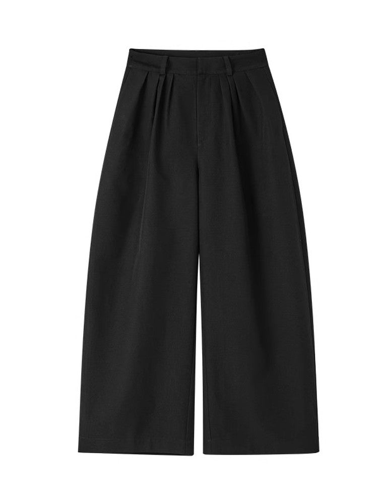 Simple Side-Leg Plain High-Waist Pants