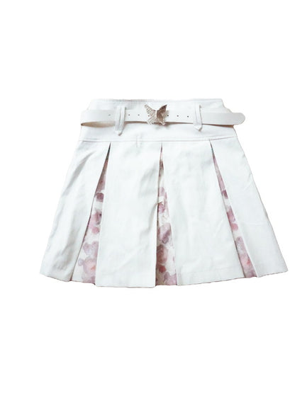 Reversible Flower Ribbon Leather Retro Feminine Jacket＆Mini-Skirt