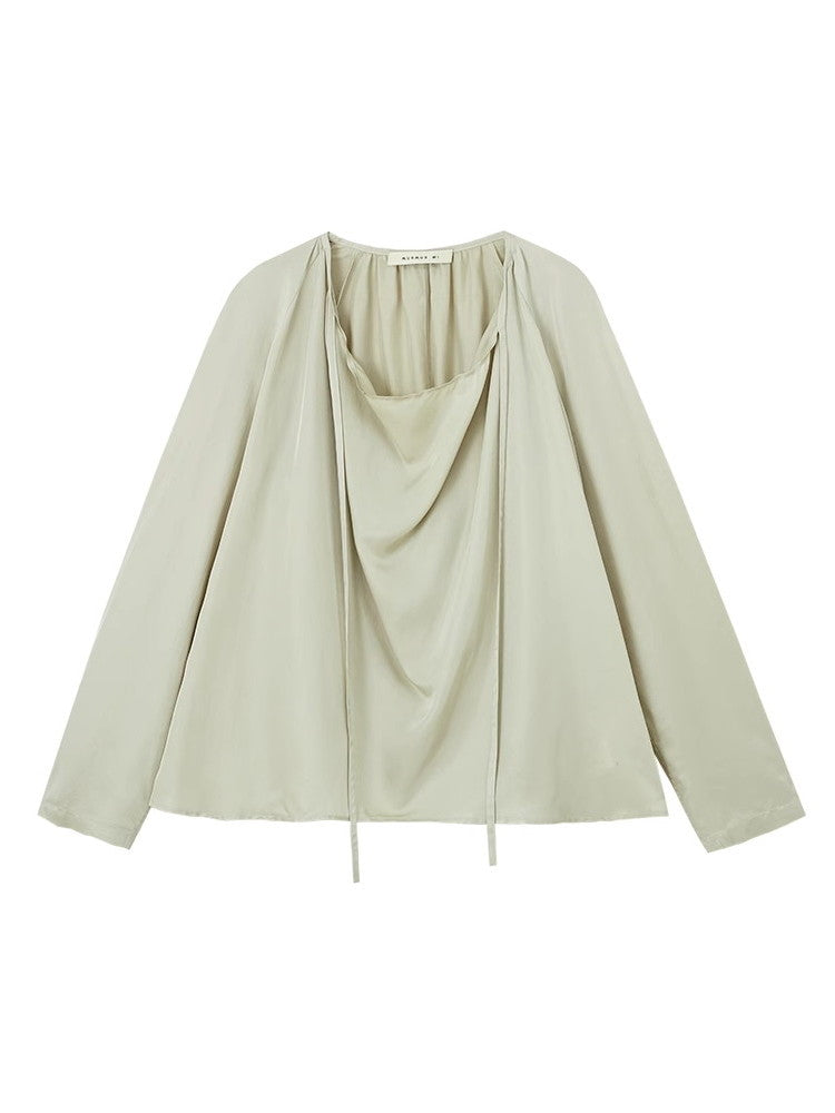 Drape Loose Long-Sleeve Natural Tops