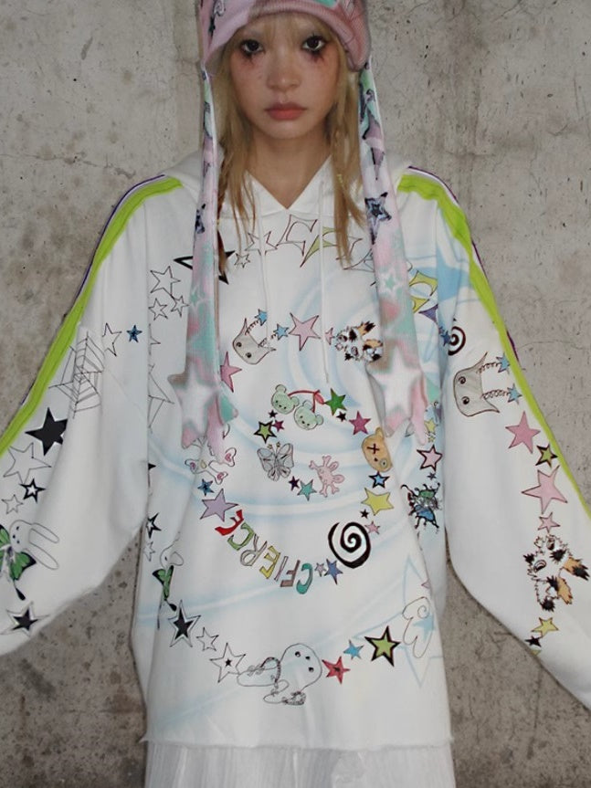 Spiral Graffiti Printed Hooded Sweat