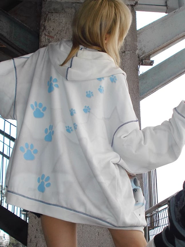 Cat Imprimer à capuche zip-up Sweat