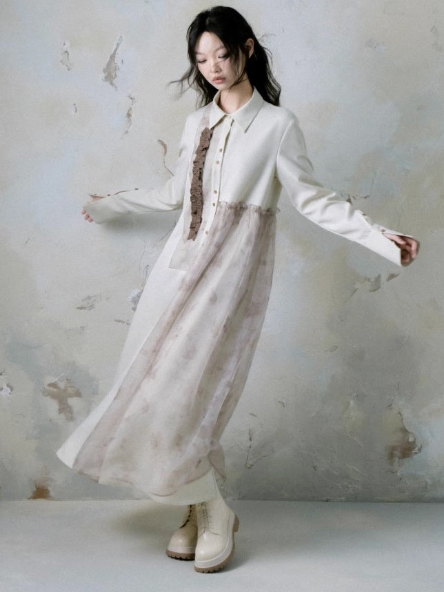 Fungus Edge Stitching Long-sleeved Shirt Dress