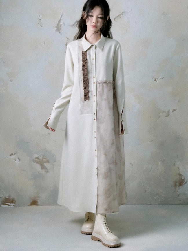 Fungus Edge Stitching Long-sleeved Shirt Dress