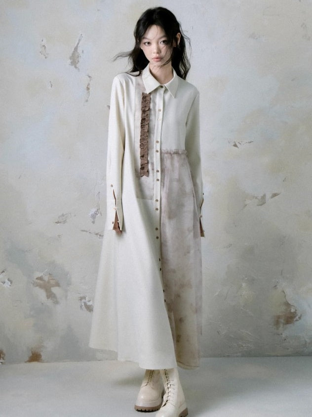 Fungus Edge Stitching Long-sleeved Shirt Dress