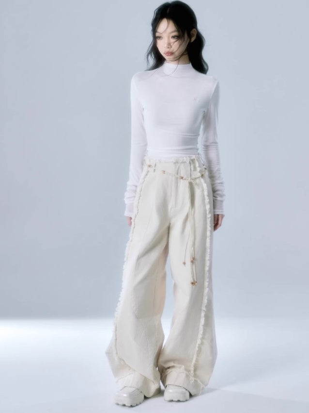 Raw Edge Wide Leg Jeans &amp; Accessory Belt