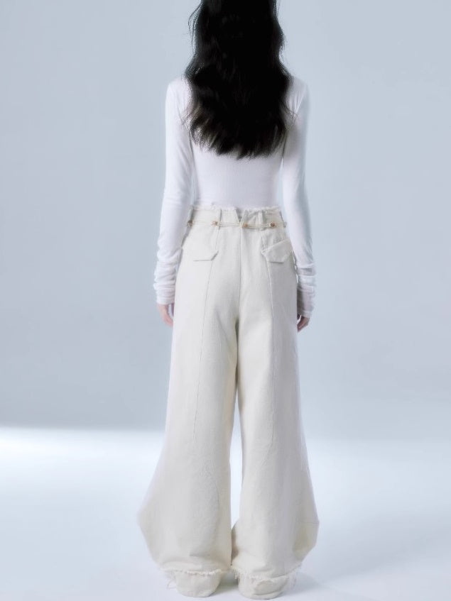 Raw Edge Wide Leg Jeans &amp; Accessory Belt