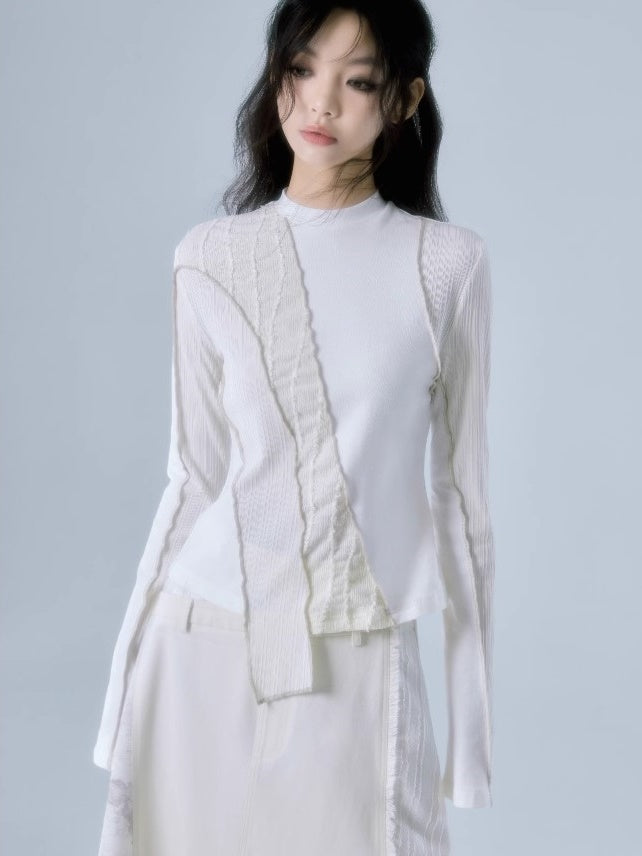 Splicing Irregular Slim Long-sleeved Bottoming Shirt