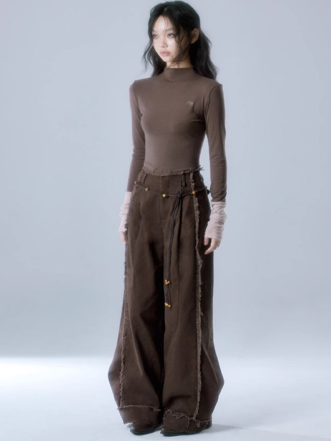 Raw Edge Wide Leg Jeans &amp; Belt