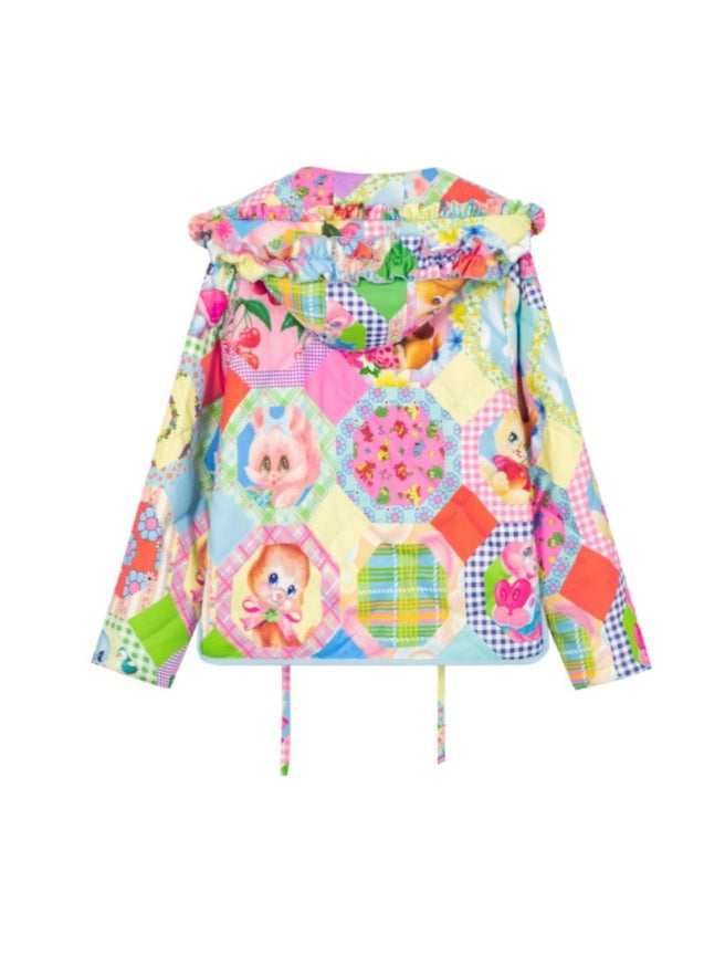 Detachable Hood Patchwork Printed Jacket