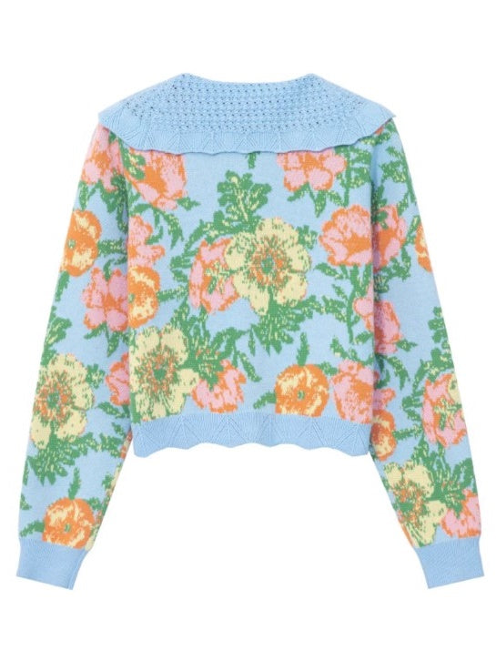 Short Flower Knitted Jacquard Cardigan
